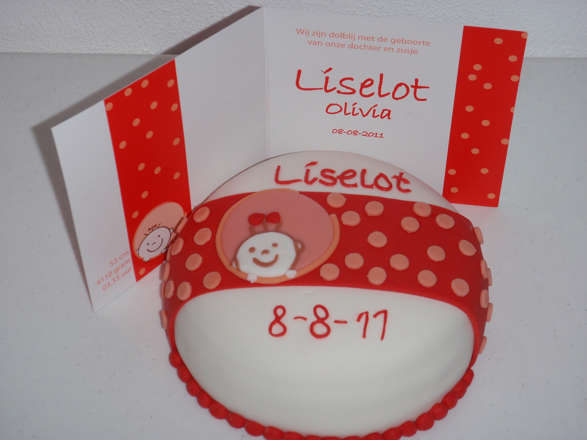 Geboortetaart naar geboortekaartje Liselot